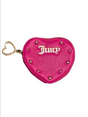 Juicy Couture Hot Pink Heart Pouch Wallet Gold Hardware Studded EUC
